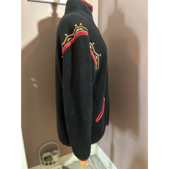 Bob Mackie Wearable Art Full Zip Jacket Womens M Embroidered Red Black Fleece - Picture 4 of 9